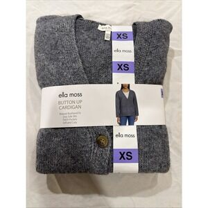 Ella Moss Womens Sweater Cardigan Size XS Knit Button Up Pockets, NWT, Gray